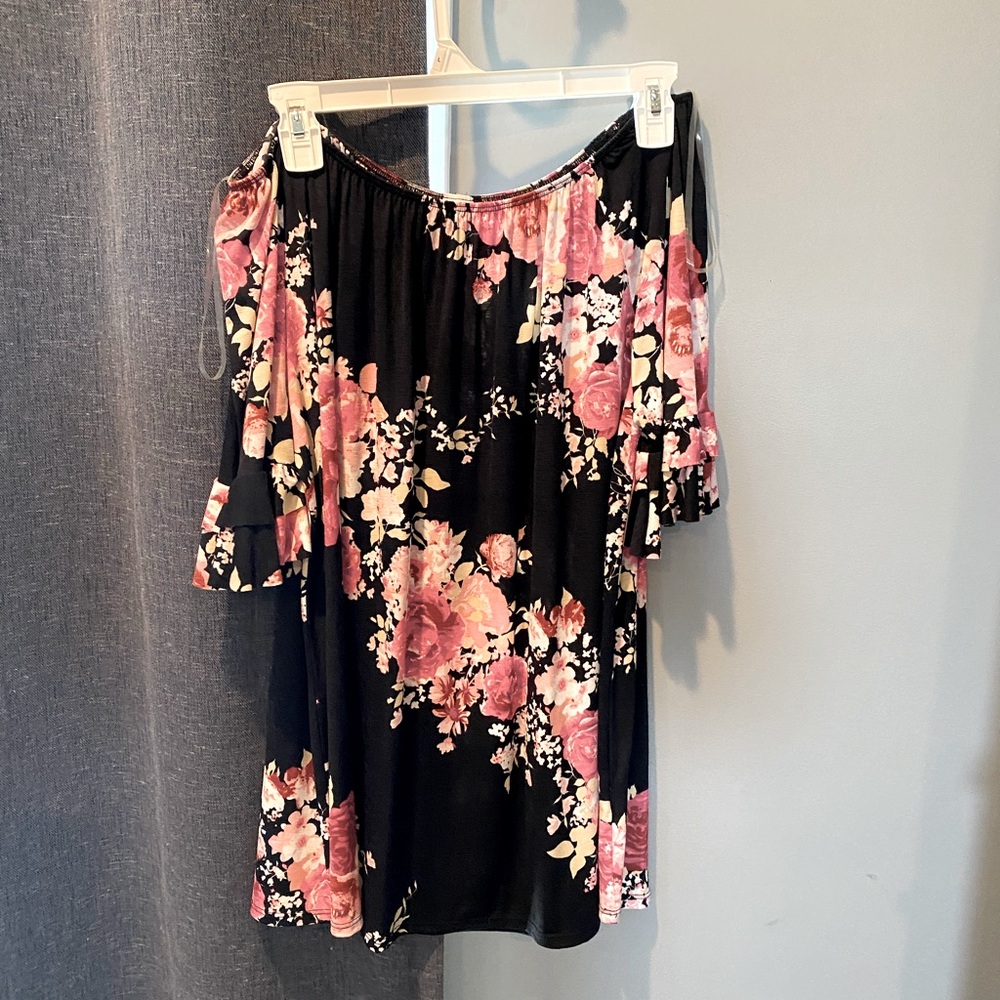 Off the shoulder black and floral shirt